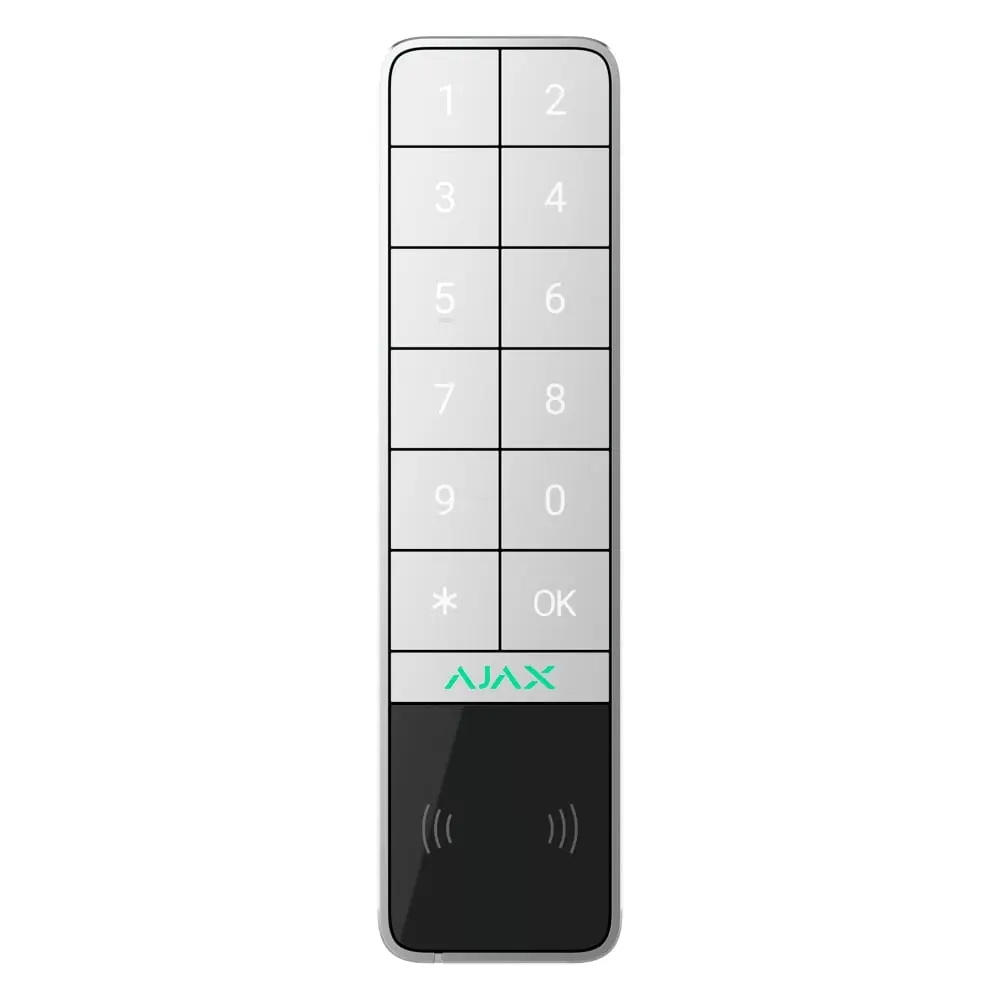 Clavier extérieur Ajax IP66/IK08 avec lecteur RFID
Authentification: codes, lecteur RFID ou Bluetooth
Contrôle des scénarios d'automatisation
Indication sonore et par LED - Ajax | Ref: AJ-KEYPADOUTDOOR-W